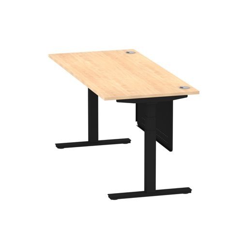 Air 1800 x 800mm Height Office Desk Maple Top Cable Ports Black Leg With Black Steel Panel