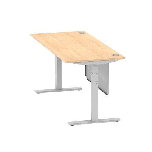 Air 1800 x 800mm Height Office Desk Maple Top Cable Ports Silver Leg With Silver Steel Panel