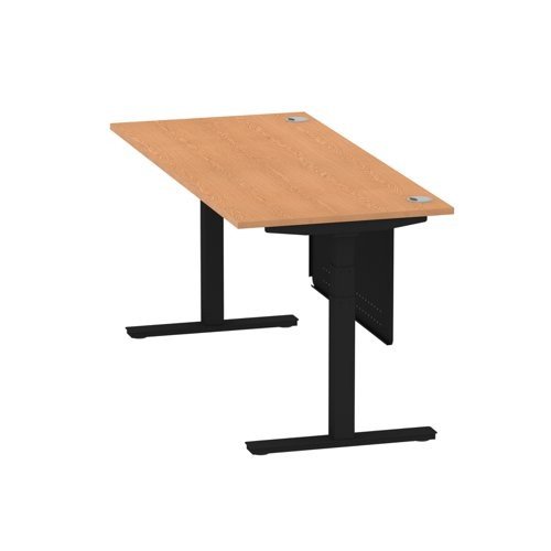 Air 1800 x 800mm Height Office Desk Oak Top Cable Ports Black Leg With Black Steel Panel