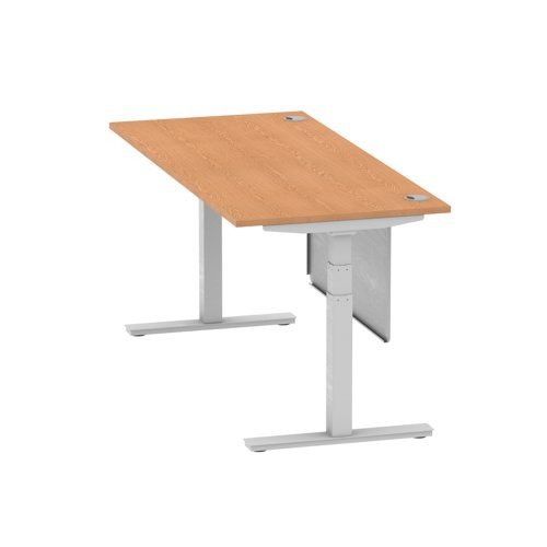Air 1800 x 800mm Height Office Desk Oak Top Cable Ports Silver Leg With Silver Steel Panel