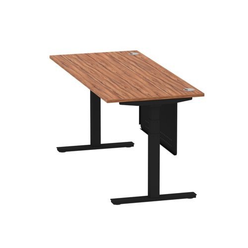 Air 1800 x 800mm Height Office Desk Walnut Top Cable Ports Black Leg With Black Steel Panel
