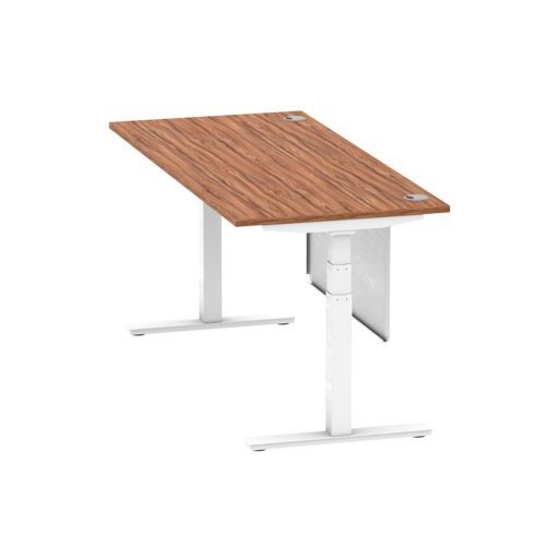 Air 1800 x 800mm Height Office Desk Walnut Top Cable Ports White Leg With White Steel Panel