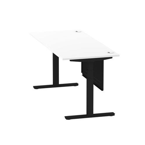 Air 1800 x 800mm Height Office Desk White Top Cable Ports Black Leg With Black Steel Panel
