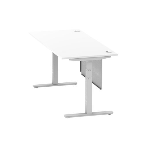 Air 1800 x 800mm Height Office Desk White Top Cable Ports Silver Leg With Silver Steel Panel