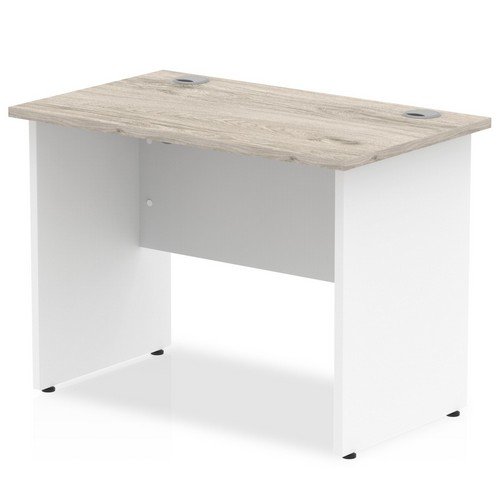 Impulse 1000 x 600mm Straight Office Desk Grey Oak Top White Panel End Leg