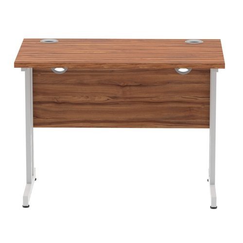 Impulse 1000 x 600mm Straight Office Desk Walnut Top Silver Cantilever Leg