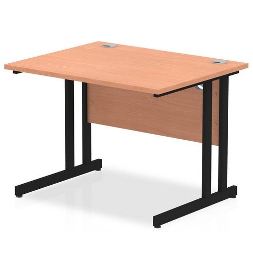 Impulse 1000 x 800mm Straight Office Desk Beech Top Black Cantilever Leg