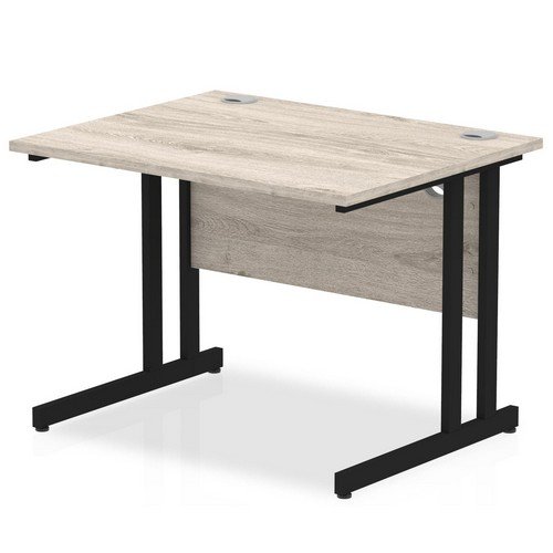 Impulse 1000 x 800mm Straight Office Desk Grey Oak Top Black Cantilever Leg