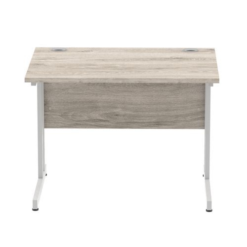 Impulse 1000 x 800mm Straight Office Desk Grey Oak Top Silver Cantilever Leg