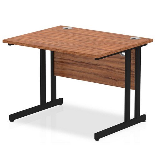 Impulse 1000 x 800mm Straight Office Desk Walnut Top Black Cantilever Leg