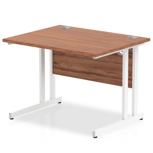 Impulse 1000 x 800mm Straight Office Desk Walnut Top White Cantilever Leg