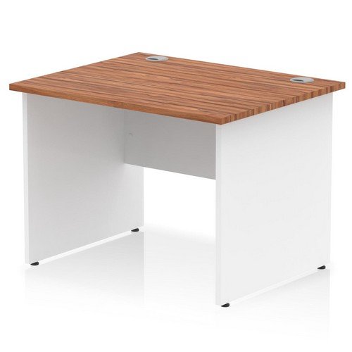 Impulse 1000 x 800mm Straight Office Desk Walnut Top White Panel End Leg