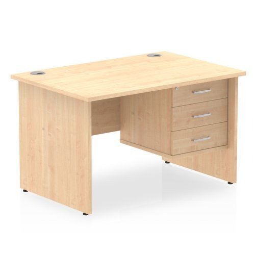 Impulse 1200 Rectangle Panel End Leg Desk MAPLE 1 x 3 Drawer Fixed Ped