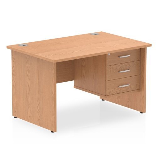 Impulse 1200 Rectangle Panel End Leg Desk OAK 1 x 3 Drawer Fixed Ped