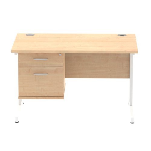 Impulse 1200 Rectangle White Cant Leg Desk MAPLE 1 x 2 Drawer Fixed Ped
