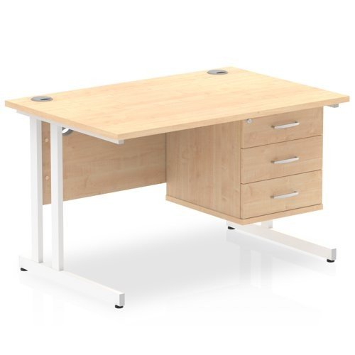 Impulse 1200 Rectangle White Cant Leg Desk MAPLE 1 x 3 Drawer Fixed Ped