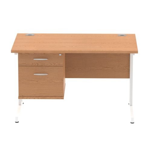Impulse 1200 Rectangle White Cant Leg Desk OAK 1 x 2 Drawer Fixed Ped