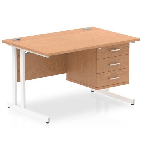Impulse 1200 Rectangle White Cant Leg Desk OAK 1 x 3 Drawer Fixed Ped