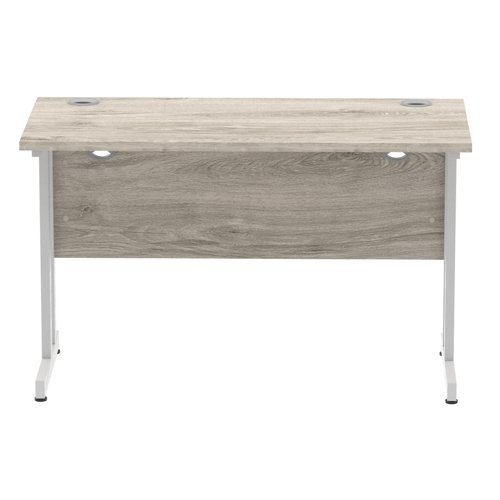 Impulse 1200 x 600mm Straight Office Desk Grey Oak Top Silver Cantilever Leg
