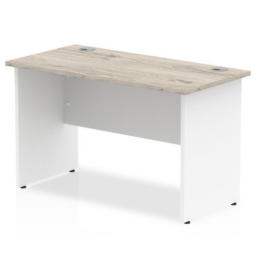 Impulse 1200 x 600mm Straight Office Desk Grey Oak Top White Panel End Leg