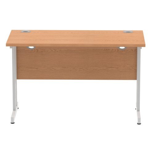 Impulse 1200 x 600mm Straight Office Desk Oak Top Silver Cantilever Leg