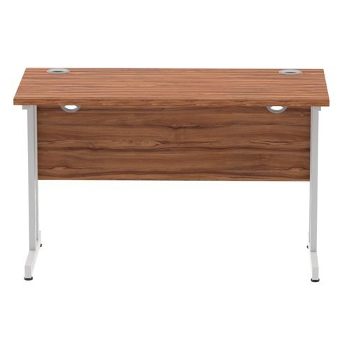 Impulse 1200 x 600mm Straight Office Desk Walnut Top Silver Cantilever Leg