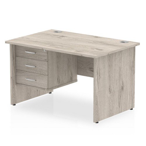 Impulse 1200 x 800mm Straight Office Desk Grey Oak Top Panel End Leg Workstation 1 x 3 Draw Fixed