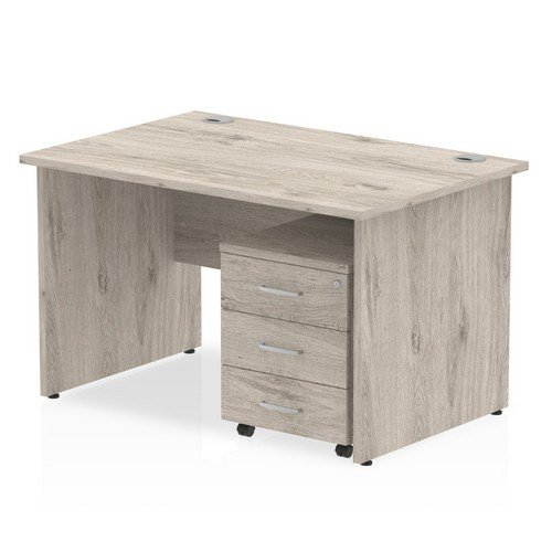 Impulse 1200 x 800mm Straight Office Desk Grey Oak Top Panel End Leg Workstation 3 Draw Mobile