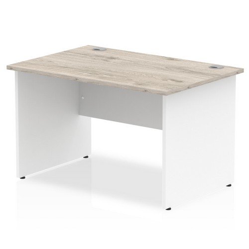 Impulse 1200 x 800mm Straight Office Desk Grey Oak Top White Panel End Leg