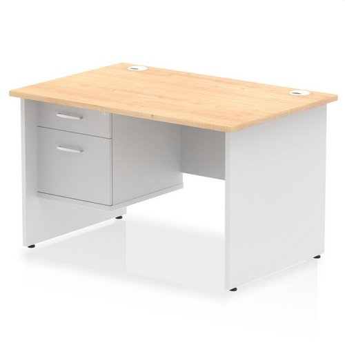 Impulse 1200 x 800mm Straight Office Desk Maple Top White Panel End Leg with 1 x 2 Draw Fixed