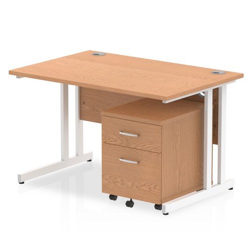 Impulse 1200 x 800mm Straight Office Desk Oak Top White Cant Leg Workstation 2 Draw Mobile