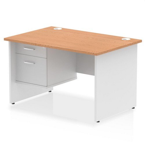 Impulse 1200 x 800mm Straight Office Desk Oak Top White Panel End Leg with 1 x 2 Draw Fixed