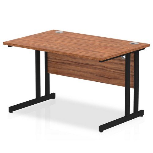 Impulse 1200 x 800mm Straight Office Desk Walnut Top Black Cantilever Leg