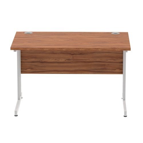 Impulse 1200 x 800mm Straight Office Desk Walnut Top Silver Cantilever Leg