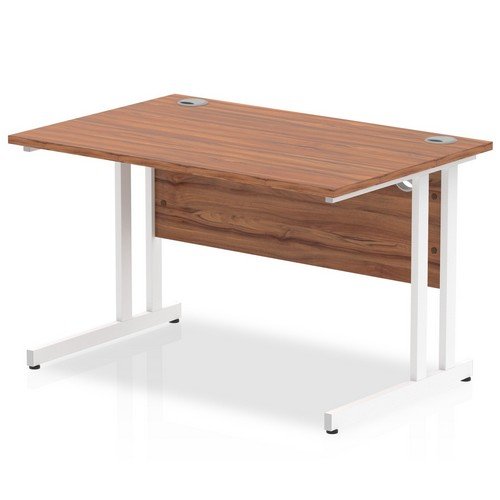Impulse 1200 x 800mm Straight Office Desk Walnut Top White Cantilever Leg