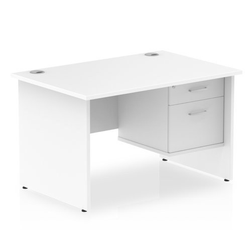 Impulse 1200 x 800mm Straight Office Desk White Top Panel End Leg Workstation 1 x 2 Draw Fixed