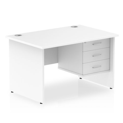 Impulse 1200 x 800mm Straight Office Desk White Top Panel End Leg Workstation 1 x 3 Draw Fixed