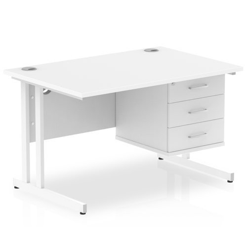 Impulse 1200 x 800mm Straight Office Desk White Top White Cant Leg Workstation 1 x 3 Draw Fixed