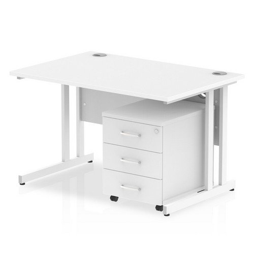 Impulse 1200 x 800mm Straight Office Desk White Top White Cant Leg Workstation 3 Draw Mobile
