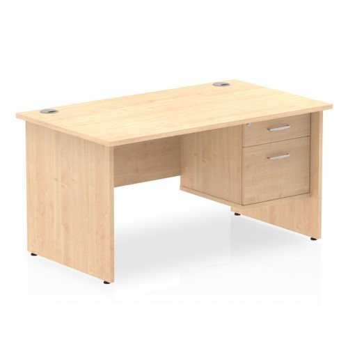 Impulse 1400 Rectangle Panel End Leg Desk MAPLE 1 x 2 Drawer Fixed Ped