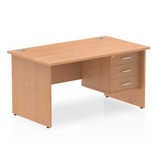 Impulse 1400 Rectangle Panel End Leg Desk OAK 1 x 3 Drawer Fixed Ped
