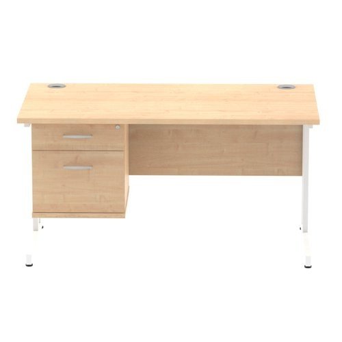 Impulse 1400 Rectangle White Cant Leg Desk MAPLE 1 x 2 Drawer Fixed Ped