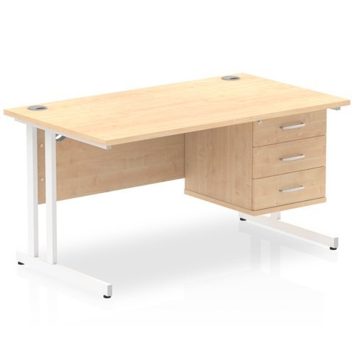 Impulse 1400 Rectangle White Cant Leg Desk MAPLE 1 x 3 Drawer Fixed Ped