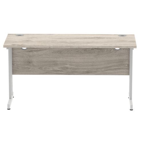 Impulse 1400 x 600mm Straight Office Desk Grey Oak Top Silver Cantilever Leg