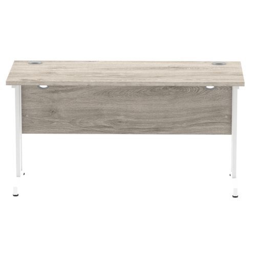 Impulse 1400 x 600mm Straight Office Desk Grey Oak Top White Cantilever Leg
