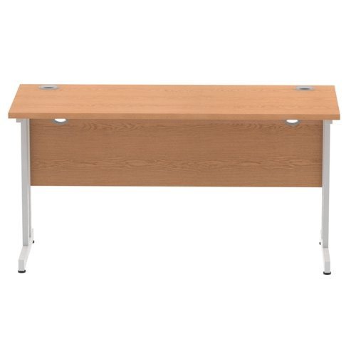 Impulse 1400 x 600mm Straight Office Desk Oak Top Silver Cantilever Leg