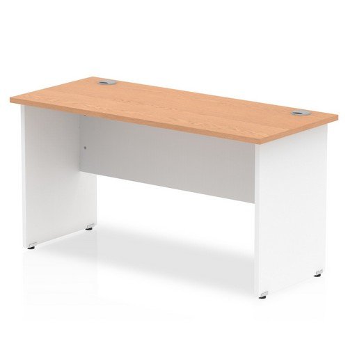 Impulse 1400 x 600mm Straight Office Desk Oak Top White Panel End Leg