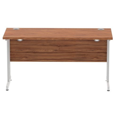 Impulse 1400 x 600mm Straight Office Desk Walnut Top Silver Cantilever Leg