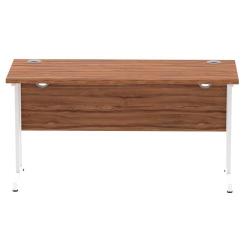 Impulse 1400 x 600mm Straight Office Desk Walnut Top White Cantilever Leg