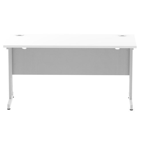 Impulse 1400 x 600mm Straight Office Desk White Top Silver Cantilever Leg